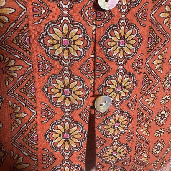 J. Jill Small Bohemain Sunflower Button Up Short Sleeve Red Top Modest Peasant - Picture 7 of 10